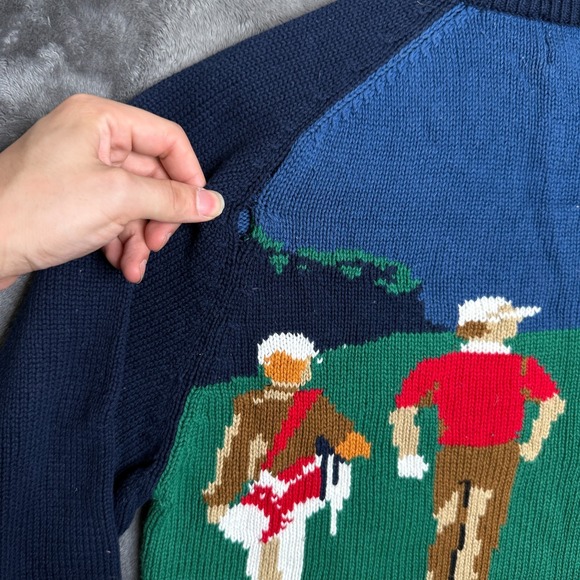 Vintage Hathaway Hand-Intarsia Knit Gold Swinger Club Pullover Crewneck Medium - Picture 8 of 8